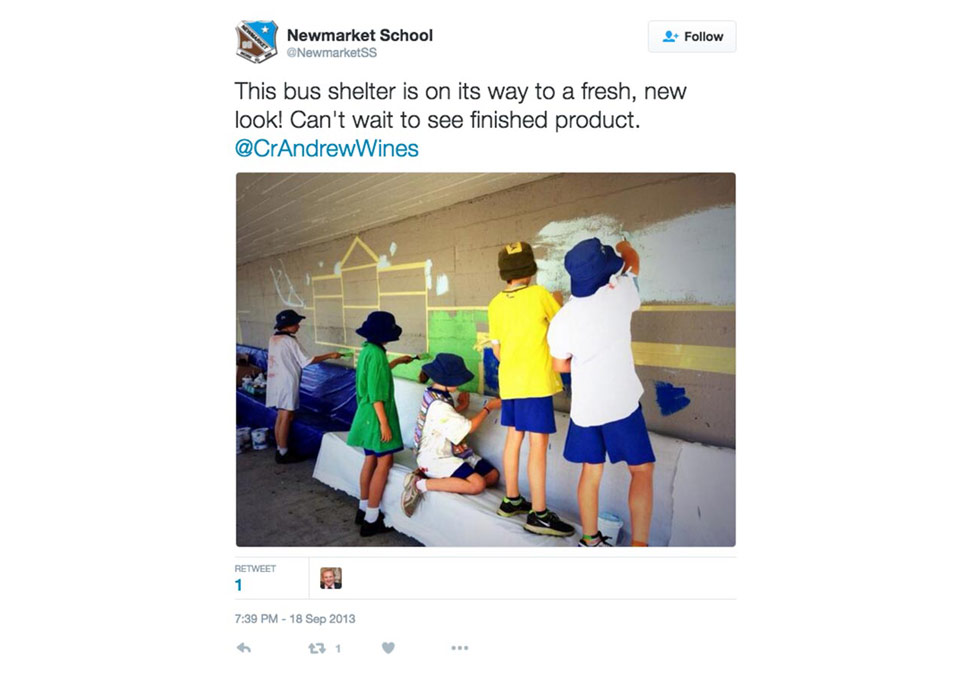 Before painting mural, bus stop at Newmarket