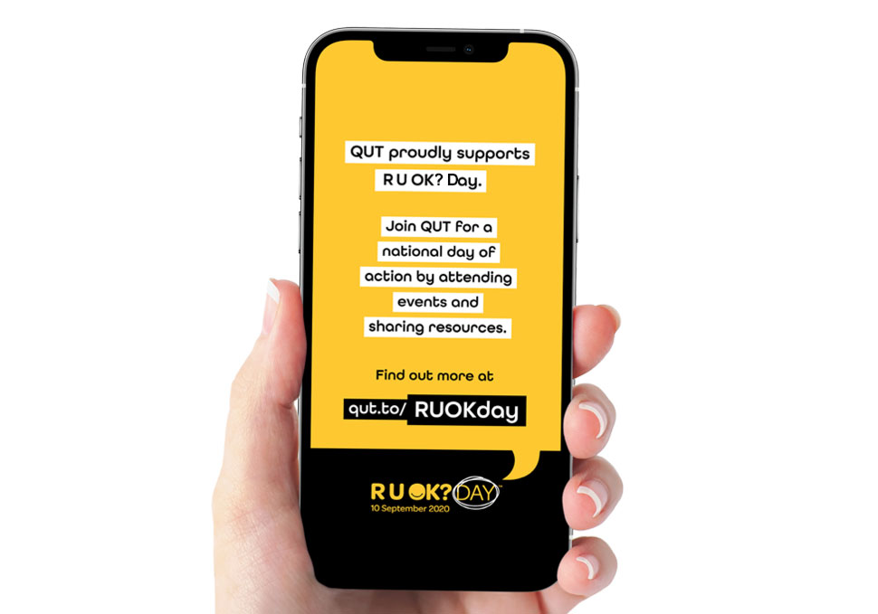 Communication, R U OK? Day graphic displayed on mobile phone