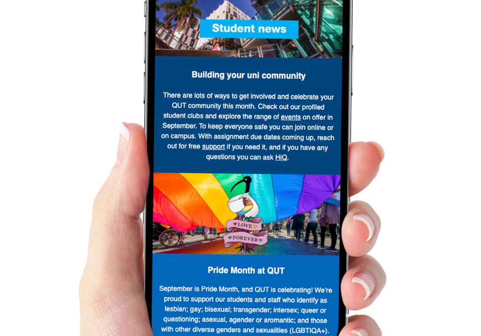 Communication, university student EDM displayed on mobile device