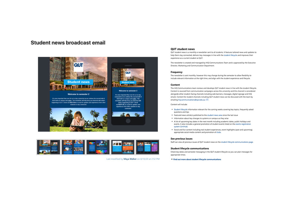 Communication, university student EDM information published on staff intranet