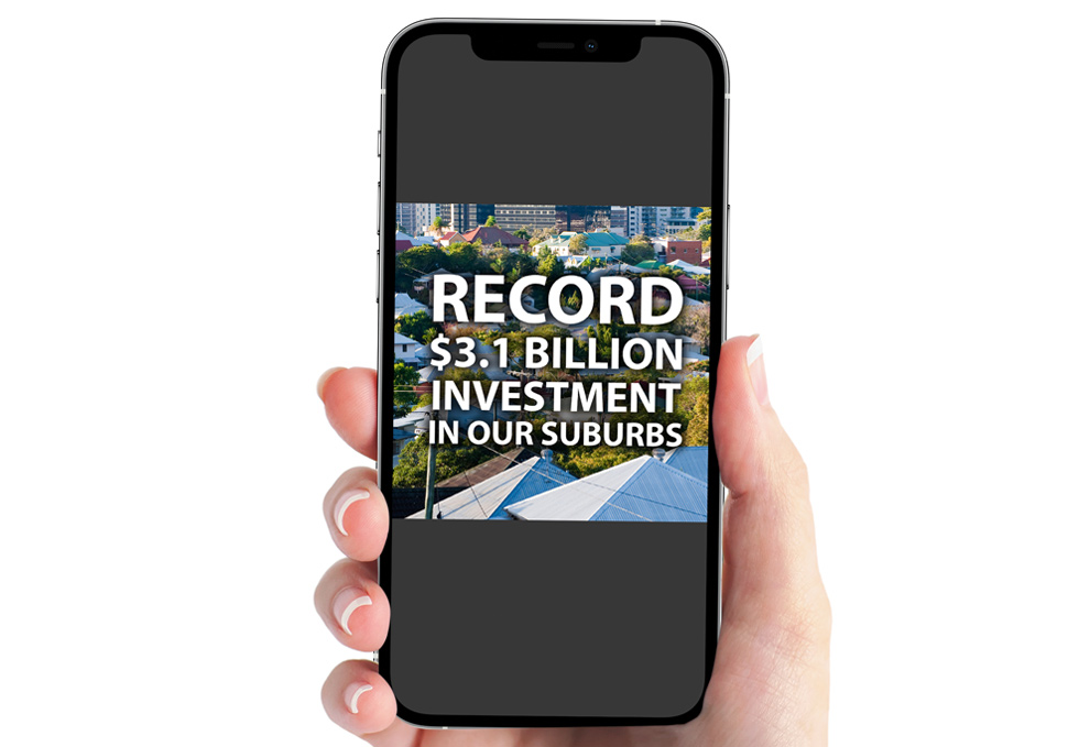 Graphic design, Brisbane City Council Budget 2021 shareable on iPhone by Maya Walker