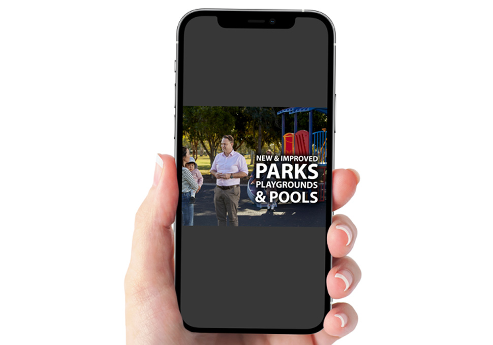 Graphic design, Brisbane City Council Budget 2021 shareable on iPhone by Maya Walker