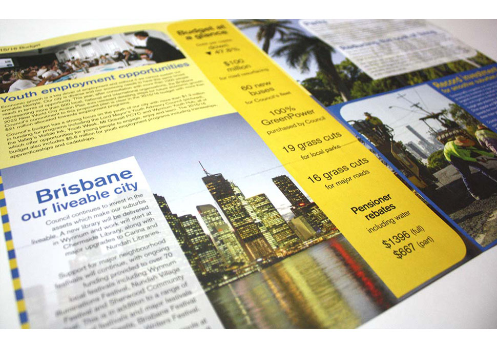 Graphic design, detail of Council A3 newsletter by Maya Walker