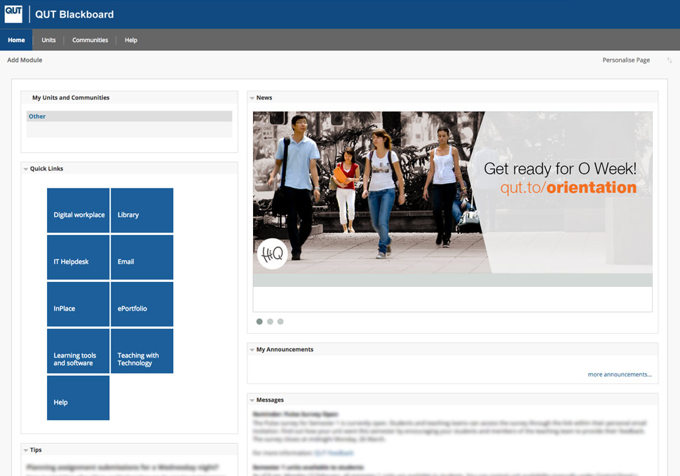 Graphic design, QUT Blackboard website HiQ banner 'Get ready for O Week' by Maya Walker