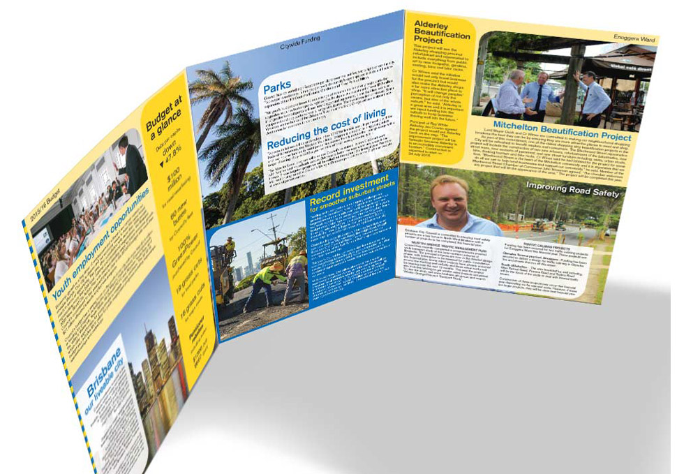 Graphic design, Brisbane City Council Enoggera Ward Budget 15/16 newsletter by Maya Walker