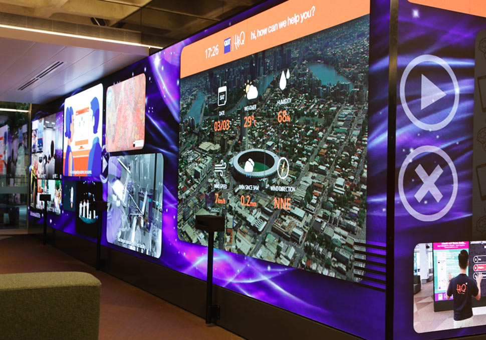 Graphic design, QUT HiQ Gardens Point LED wall with digital content by Maya Walker