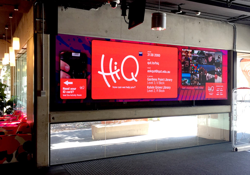 Graphic design, QUT HiQ Kelvin Grove LED wall with digital content by Maya Walker