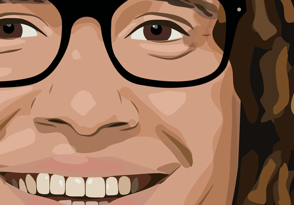 Graphic design, detail of custom vector illustration of Sean Jacobs by Maya Walker