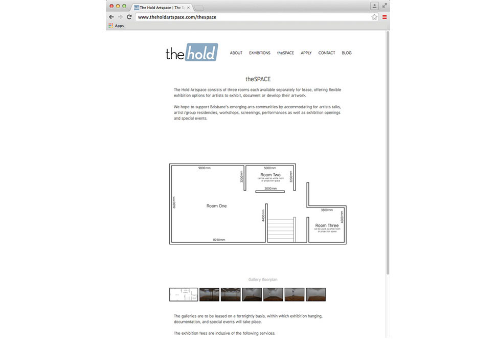 Graphic design, The Hold Artspace website by Maya Walker