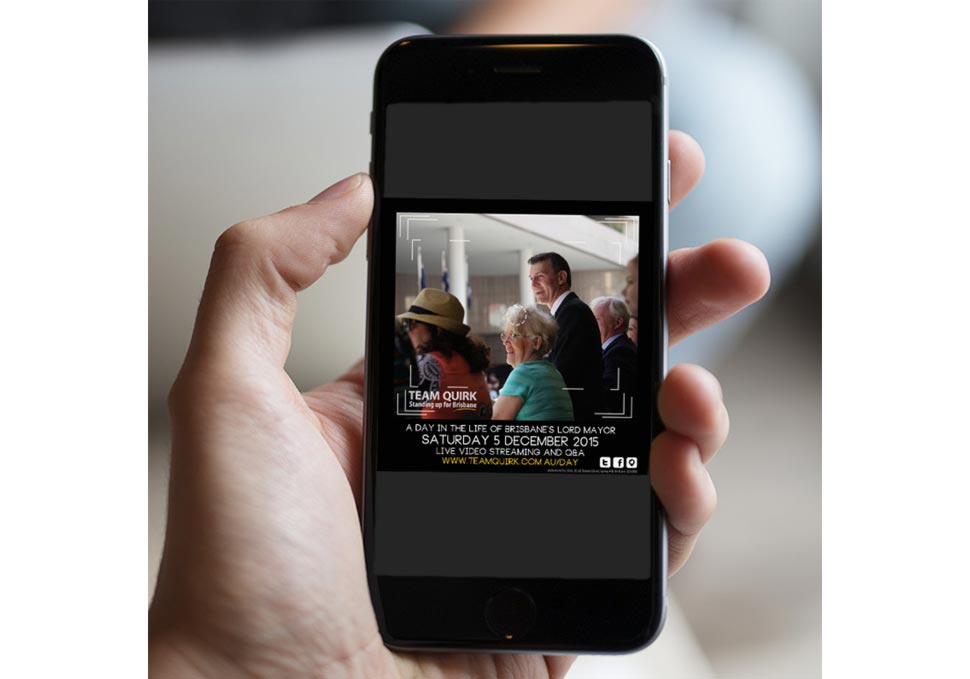 Graphic design, Lord Mayor Graham Quirk social media image on iPhone by Maya Walker