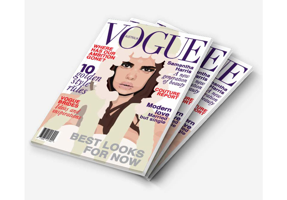 Graphic design, stack of 3 magazines featuring vector illustration cover by Maya Walker